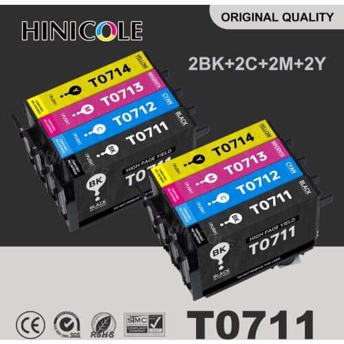 8Pcs T0711 Ink Cartridge For Epson Stylus D78 D92 D120 DX4000 SX210 SX215 SX218 SX115 SX400 SX405 SX410 SX415 SX605 Printer