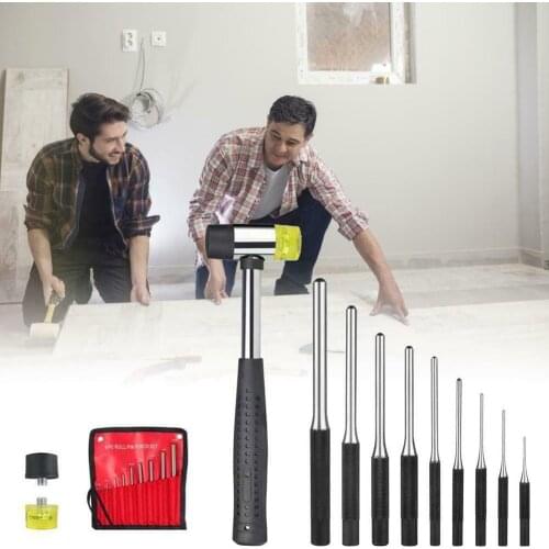 NEW 9pcs Roll Pin Punch Set with Hammer Watch Repair Tool Kit with Bag Carbon Steel