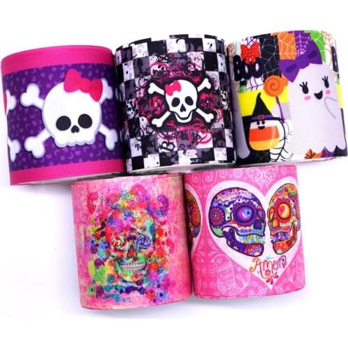 Free shipping 50 yard per size halloween ribbon printed grosgrain ribbon 31463