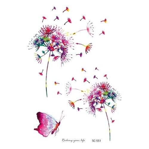 Rocooart SC551 Colorful Dandelion Tatuagem Flower Fake Tattoo For Girls Body Art Temporary Tattoo Sticker Women Taty Flash Tatoo