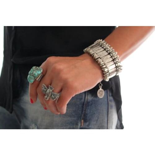 Gypsy Antalya Chic Coachella Coin Wide Bracelet Boho Vintage Carved Flower Festival Turkish Bangles Tribal Beach Ethnic Jewelry