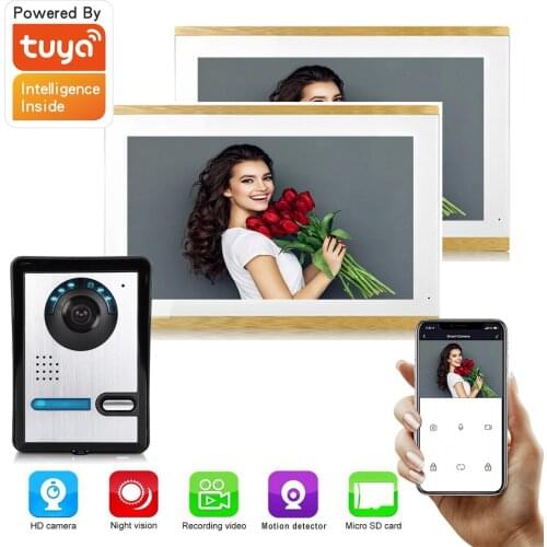 Tuya Smart Wired/WIFI 1080P AHD 10" Recording Monitor Video Door Phone Intercom for home IR Camera Remote Unlock