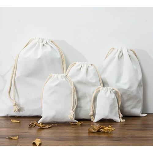 2pcs Natural Pure White Cotton Eco Drawstring Pouch Packaging Gift Bag Logo Printed Jewelry Bag Christmas Party Supplies(3 Size)