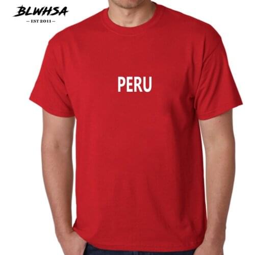 BLWHSA PERU Letters Print T Shirts Men Casual Short sleeve 100% Cotton Summer T-shirt For Men PERU Cheer Tshirt