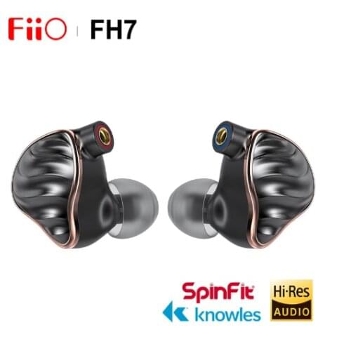 FiiO FH7 HiFi Audio Hi-Res Beryllium PVD 5Driver (4 Knowles BA + 1DD) Hybrid Earphone with MMCX Detachable Cable