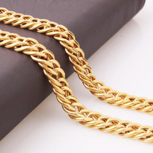 HIP Hop 8mm Wide 7-40 Inch IP Gold Filled Heavy Stainless Steel Double Curb Cuban Link Rombo Chain Necklaces for Men Jewelry