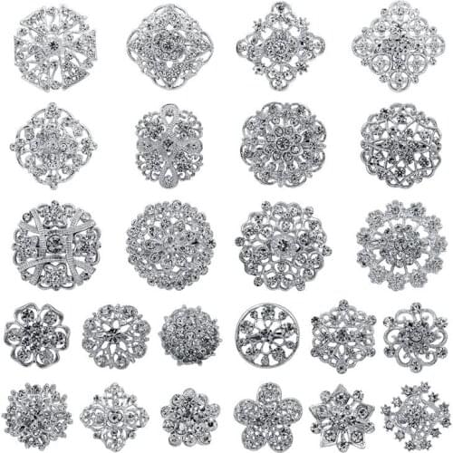 Kili 24pc Clear Rhinestone Crystal Flower Brooches Pins Set DIY Wedding Bouquet Broaches Kit