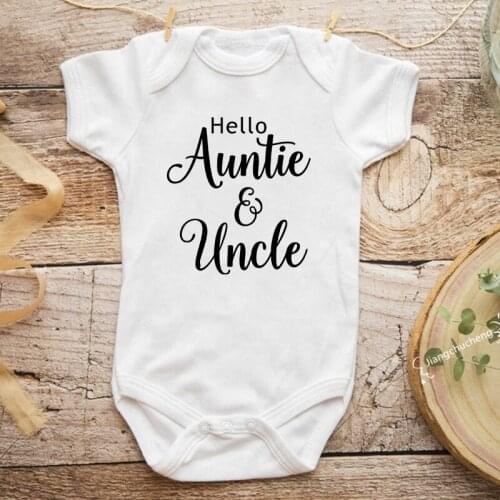 Baby Pregnancy Anouncement Bodysuit Hello Auntie Uncle Summer Short Sleeve Jumpsuits Body Baby Boys Girls Romper Oneises Clothes