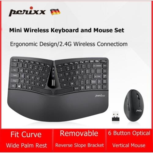 New Perixx PERIDUO-606 Mini Slit Design Ergonomic 2.4G Wireless Keyboard and Mouse Set Home Office Keyboard 4D Keyboard Wheel