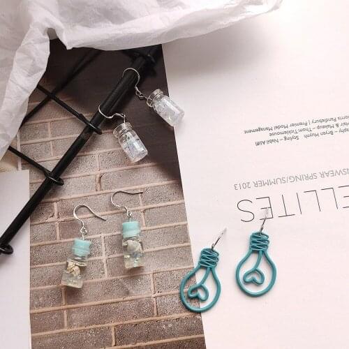 Korean Fashion Unique Handmade Blue Abstract Love Light Bulb Transparent Glass Pendant Retro Ladies Earrings Party Jewelry