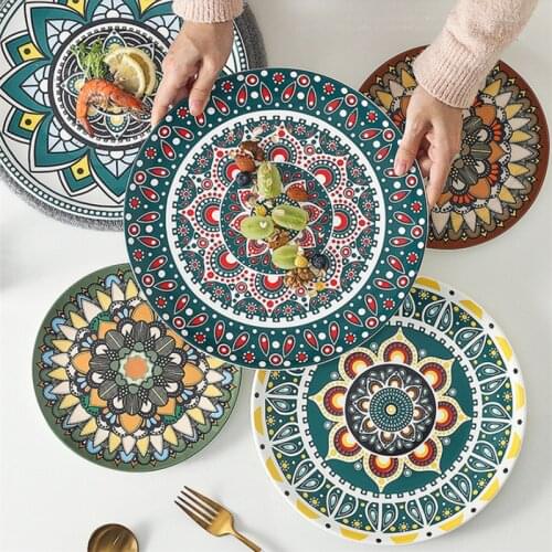 Creative Ceramic Hand-painted Under Glaze Dinner Plate Porcelain Steak Dessert Plate Cake Sushi Dish Bohemian Style Tableware