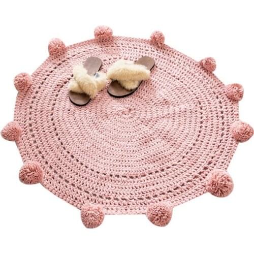 Handmade style ball carpet wool woven circular floor mats bedroom bedside bay window cushions