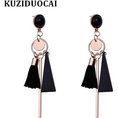 Kuziduocai New Fashion Fine Jewelry Copper Alloy Woody Flannel Triangle Wafer Circle Tassel Stud Earrings For Women Gifts E-1067