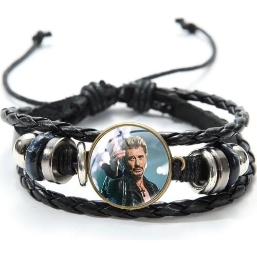 Hot Sale Johnny Hallyday Bracelet for Men Fans Rock Star Art Photo Print Handmade Leather Bracelets Bangles for Friend Gift