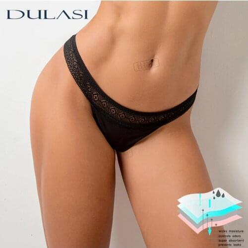 Menstrual Briefs Lace Panties Leakproof Physiological Period Four Layers T Back Solid Color G String Sexy Women Underwear 2020