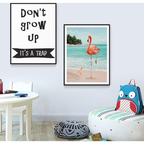 Cute Animal Series Lion with Bowknot Giraffe Flamingo Quote Don‘t Grow Up Poster for Nursery Room Art Print Poster Canvas Decor
