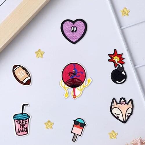 20pcs/lot Embroidery Patch Sticker Sports Football Eye Bomb Fox Drink Clothing Decoration Sewing Iron Heat Transfer Diy Applique