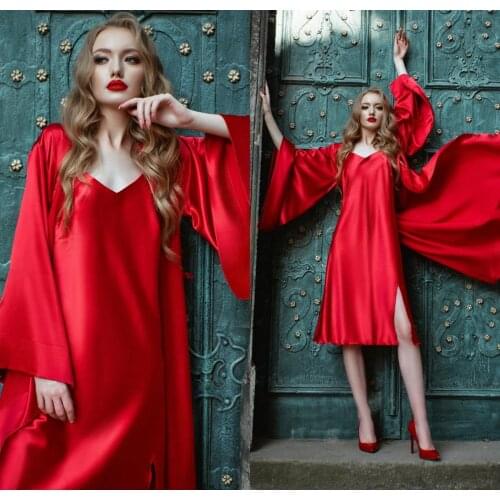 Two Pieces New Sexy Lingerie Red Womens Ladies Bride Robes Kimono Robe Satin Silk Lace Night Wear Gown Sleepwear