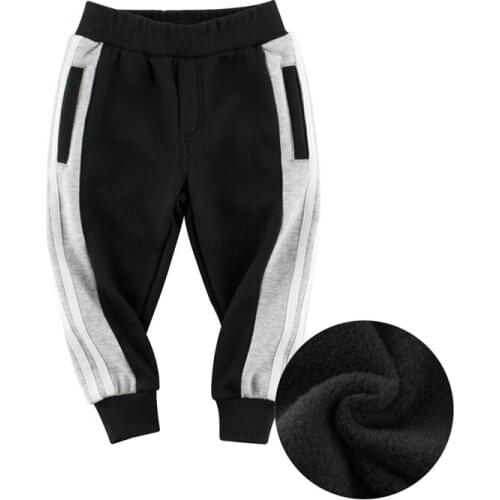 Autumn Winter Boys Side Stripe Thick Sweatpants Children Fleece Lining Casual Sports Harem Pants Korean Cotton Kids Trousers