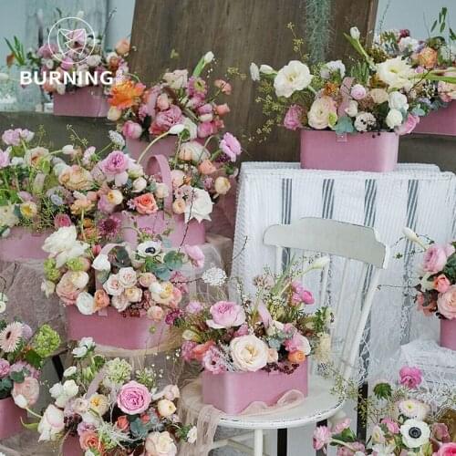 Rectangular suede portable flower gift box fruit candy basket packaging material for wedding & engagement valentine mothers Day