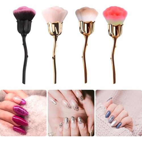 Rose Flower Manicure Clean Soft Brush Long Handle Powder Removal Brush Nail Brush Tools Round /Flower Brush Head