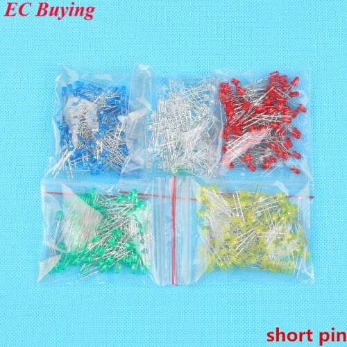 500pcs 3mm LED Diode Light Assorted Kit DIY LEDs Set Mixed Color Red Green Yellow Blue White Long Pin or Short Pin