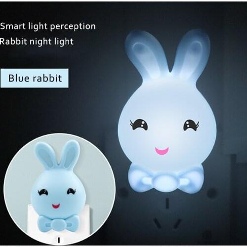 LED Night Lights Rabbit Wall Socket Lamp US Plug White Light Light-control Sensor Bedroom Lamps Decoration For Childrens Room