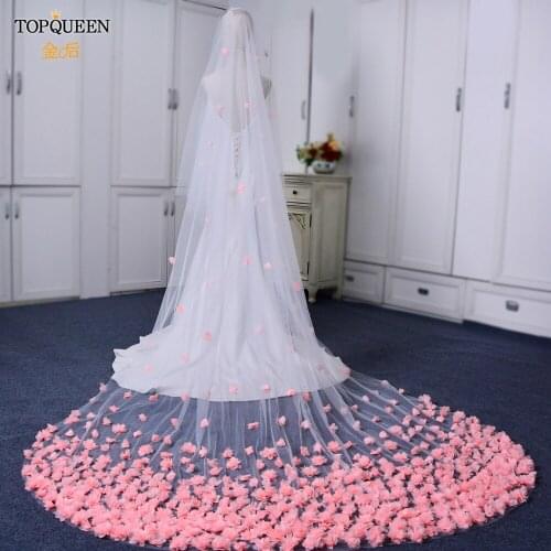 TOPQUEEN V95 Romantic Rose Petals Wedding Veil 4M*3M Bridal Veil with Comb 2 Tier Wedding Veil Cathedral Bride Accessories