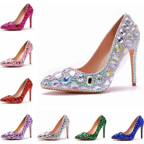 Crystal Queen Women Wedding Shoes Heels Evening Party Glittering Pointed Toe Custom Luxury Silver Rhinestone Pumps