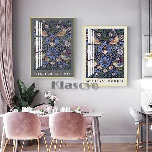 William Morris Exhibition Nouveau Art Prints Poster Strawberry Thieves Fabric Textured Background Victorian Home Decor Painting