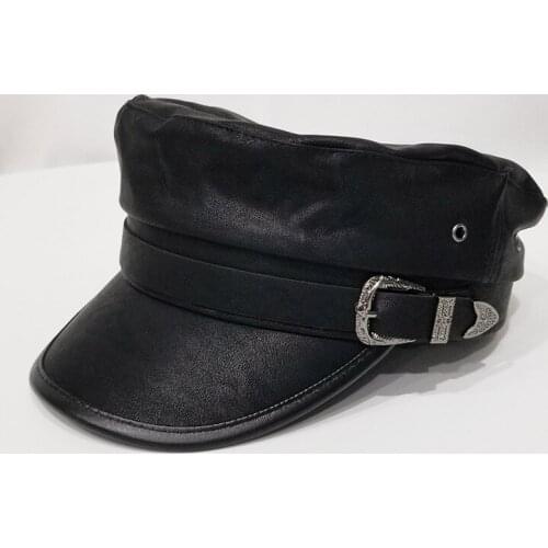 Vintage Leather Pin Buckle Military Hats Autumn Winter Hot Sale British Octagonal Hats Men Women Black Statement Painter Hats