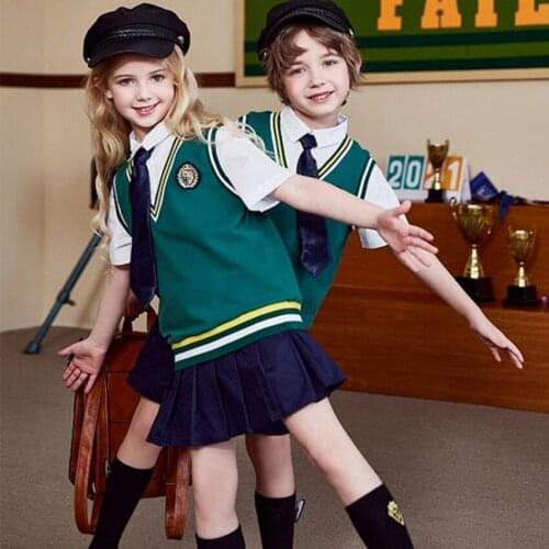 Japanese Fashion Sailor Dress Clothing Set Outfit British Kids School Uniform Children Short Sleeve Shirt Suit Pleated Skirt