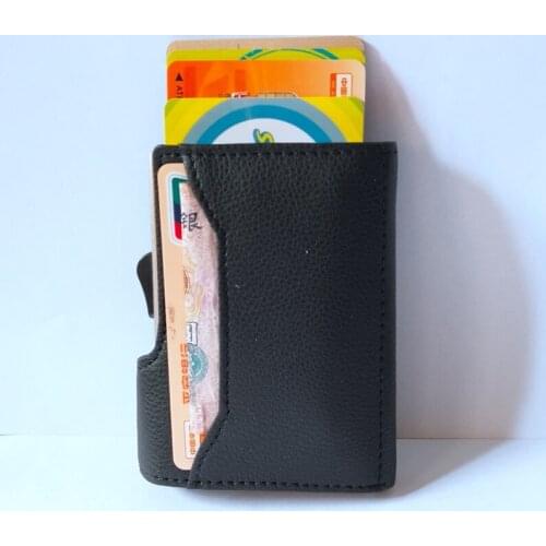 Women Metal Card Holder RFID Aluminium Alloy Credit Card Holders PU Leather Antitheft Wallet Men Automatic Slide RFID Wallet