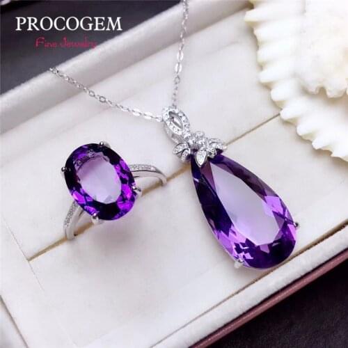 Fireworks cut Trendy Amethyst Jewelry sets for Women Party Gift Necklace Ring Big Gems fine Jewelry set 925 Sterling Silver #846