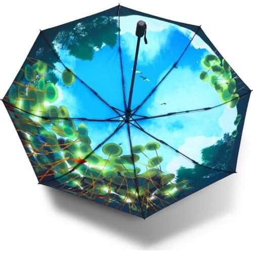 Fashion Blue Sky Printing Women Lady Rain And Sun Umbrella 3 Folding 8 Ribs Sunshade UV-resistant Umbrellas Guarda Chuva