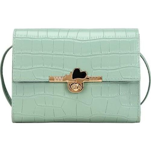 Winter Korean Crocodile Pattern Solid Color Matching Lock Small Square Bag Mini Shoulder Bag Leather Crossbody Bag For Women