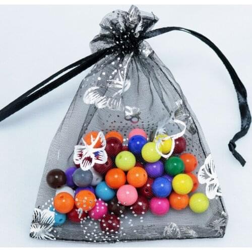 200pcs/lot Black Butterfly Organza Bags 7x9cm Wedding Favor Jewelry Gifts Packaging Bag Pouches Small Drawstring Gift Bag