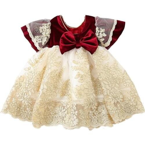 Girls Clothes Embroidery Kids Elegant Wedding Dress Ball Gown Children Dresses Girls Birthday Dress with Big Bow 0-4Y