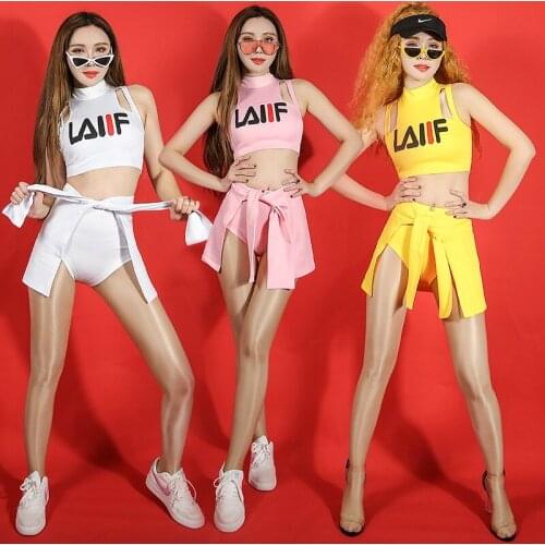 3PCS/SET New Sexy Female Singer Outfit White Shiny Jazz Dance Wear Dj Hip Hop Dance Costume Women Stage Costumes For Singers