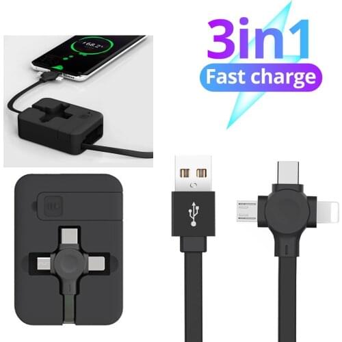 4in1 Retractable USB Type C Micro USB Powerbank Charge Cable With Phone Holder Data Cord Fast Charging for iphone 12 XS Android