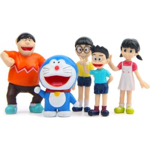 5PCS/Lot Cartoon Micro Garden Landscape Decoration Props Doraemon with Friends Mini Figures Dolls Toys for Kids Christmas Gifts