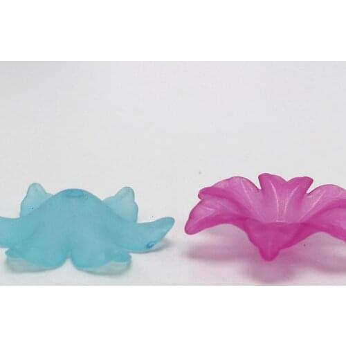 100 Mixed Color Frost Acrylic 6 Petal Flower Bead Cap 26mm Cone With Center Hole