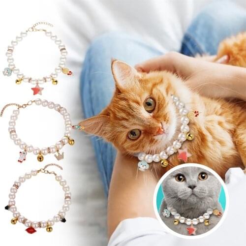 Cat Accessories Pet Star Pearl Necklace Cat Neck Ornament Dog Bell Collar Fashion Jewelry Decoration Pet Star Necklace Dog Cat