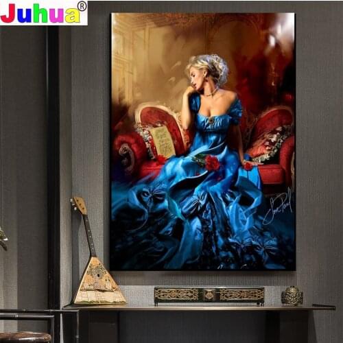 Full Square/Round Drill 5D DIY Diamond Painting "Blue dress woman" 3D Diamond Embroidery Portrait Cross Stitch Home Decor