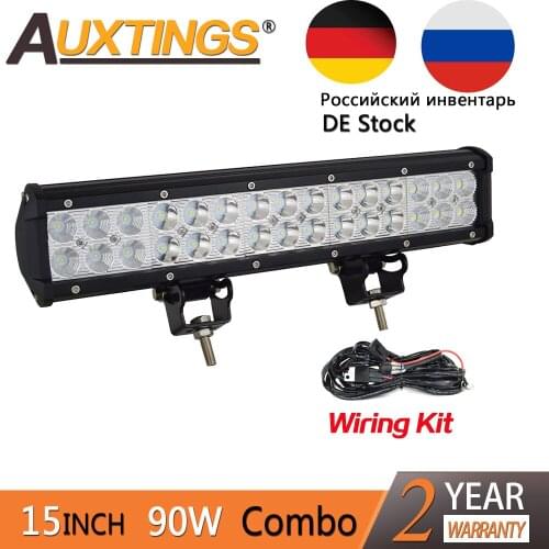 Auxtings 15"INCH 90w dual rows combo beam IP67 truck waterproof LED light bar with wiring kit FOR Car SUV ATV TRUCK OffRoad BOAT