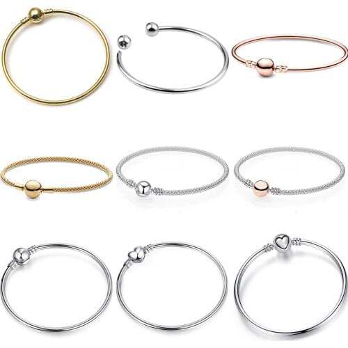 High quality bracelet 17 19 21 cm snake chain fit European bracelet diy bangle jewelry bead for women party gift original charms