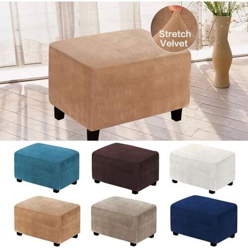 Velvet Stretch Thick Soft Foot Stool Cover Elastic Rectangle Ottoman Footstool Chair Covers Sofa Slipcover Furniture Protector