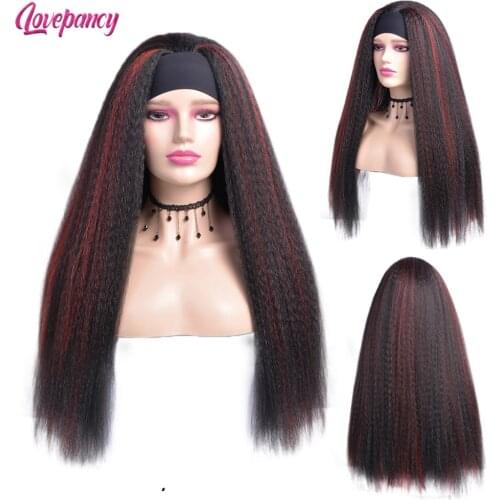 Long Yaki Straight Headband Wigs Yaki Synthetic Thick Bouncy Hair Wig With Headband Wig For Black Women Heat Resistant Fiber