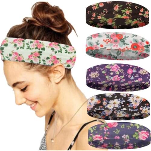Geebro Women Twisted Knotted Headband Summer Bohemia Floral Wide Stretch Hair Band for Girls Elastic Turban Flower Spa Headbands