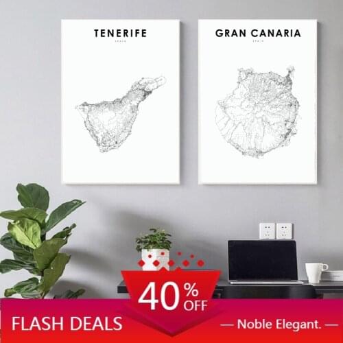 Canvas Painting Spain Map Art Poster Gran Canaria & Tenerife Map Print Modern Wall Art Pictures Nursery Room Wall Office Decor